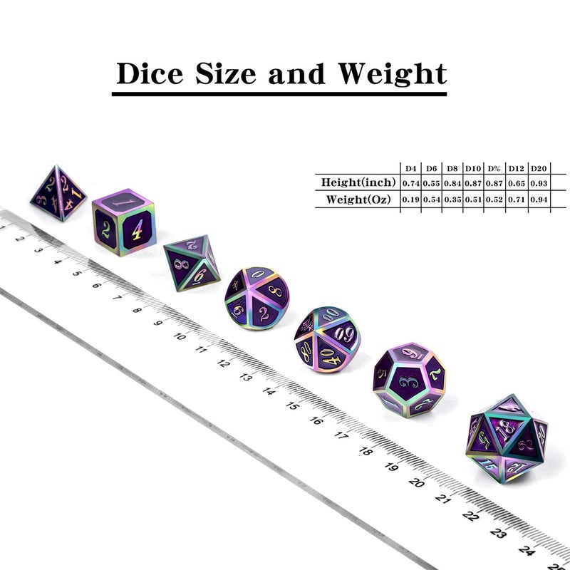 DNDND Purple Metal Dice Set D&D, DNDND 7 Die Enamel Polyhedral DND Dice Set with Metal Tin for Dungeons and Dragons and Role Playing Game - Image 5